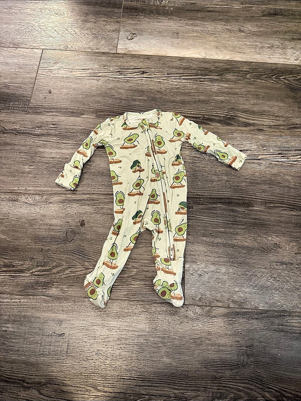 Angel Dear Bamboo Avacado Printed Footie in Cream